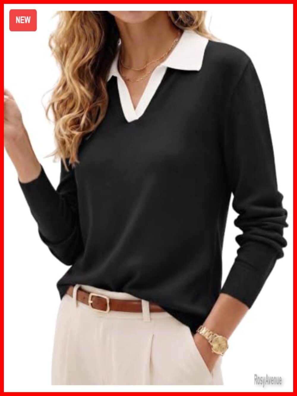 Zeagoo Womens Long Sleeve Polo V Neck Knit Pullover Sweater Business Casual Top